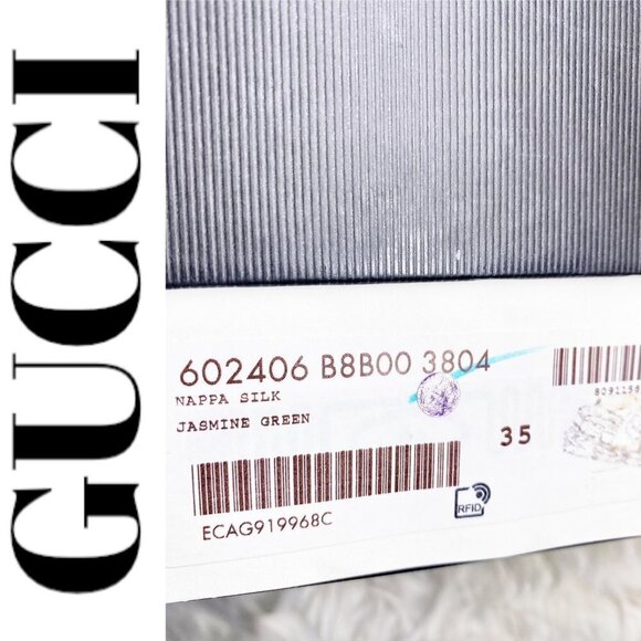 NWT GUCCI Nappa Silk Leather GG Logo Metallic Green Platform Espadrilles, 35 - Picture 12 of 14